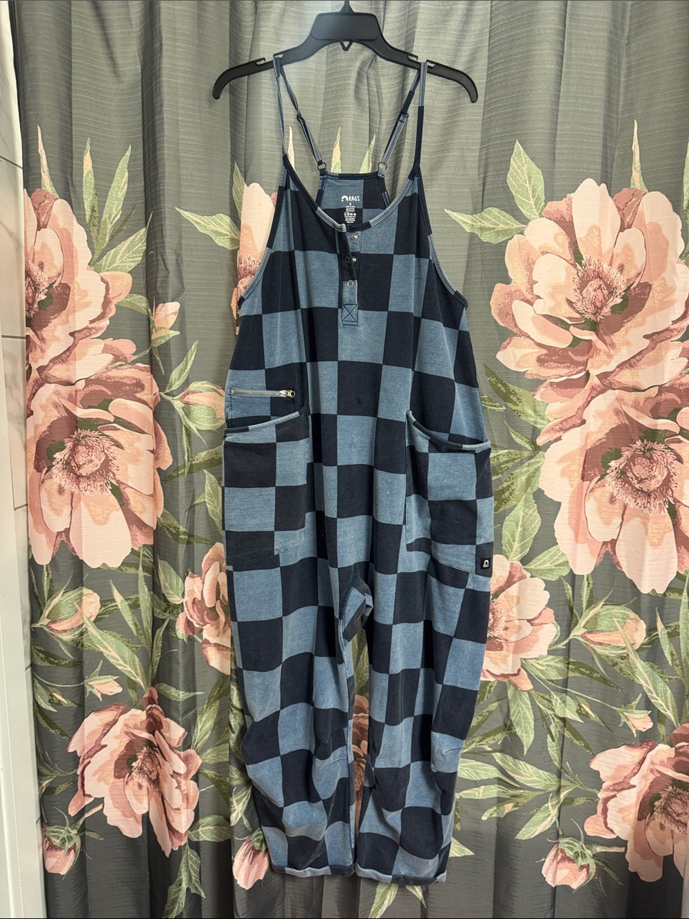 Blue Checkered Relaxed Romper Jumpsuit